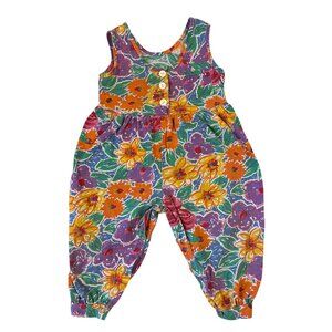 Vintage 1990s Broadway Kids Floral Print Sleeveless Jumpsuit 24M Button Front
